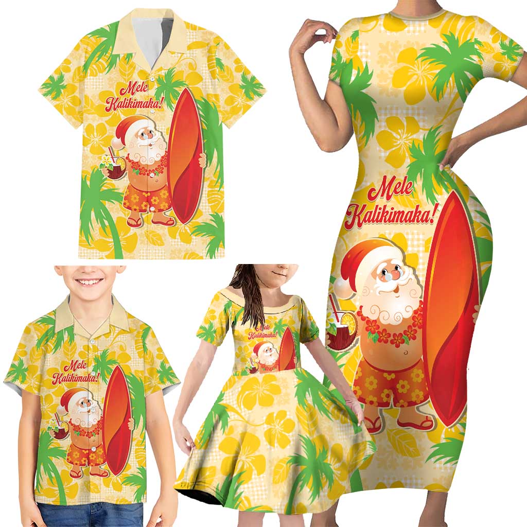Aloha Hawaii Christmas Family Matching Short Sleeve Bodycon Dress and Hawaiian Shirt Mele Kalikimaka Funny Santa Palaka Quilt Motifs LT14 - Polynesian Pride