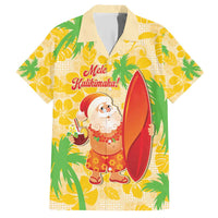 Aloha Hawaii Christmas Family Matching Short Sleeve Bodycon Dress and Hawaiian Shirt Mele Kalikimaka Funny Santa Palaka Quilt Motifs LT14 Dad's Shirt - Short Sleeve Yellow - Polynesian Pride
