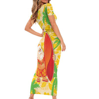 Aloha Hawaii Christmas Family Matching Short Sleeve Bodycon Dress and Hawaiian Shirt Mele Kalikimaka Funny Santa Palaka Quilt Motifs LT14 - Polynesian Pride
