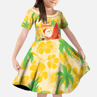 Aloha Hawaii Christmas Family Matching Tank Maxi Dress and Hawaiian Shirt Mele Kalikimaka Funny Santa Palaka Quilt Motifs LT14 Daughter's Dress Yellow - Polynesian Pride