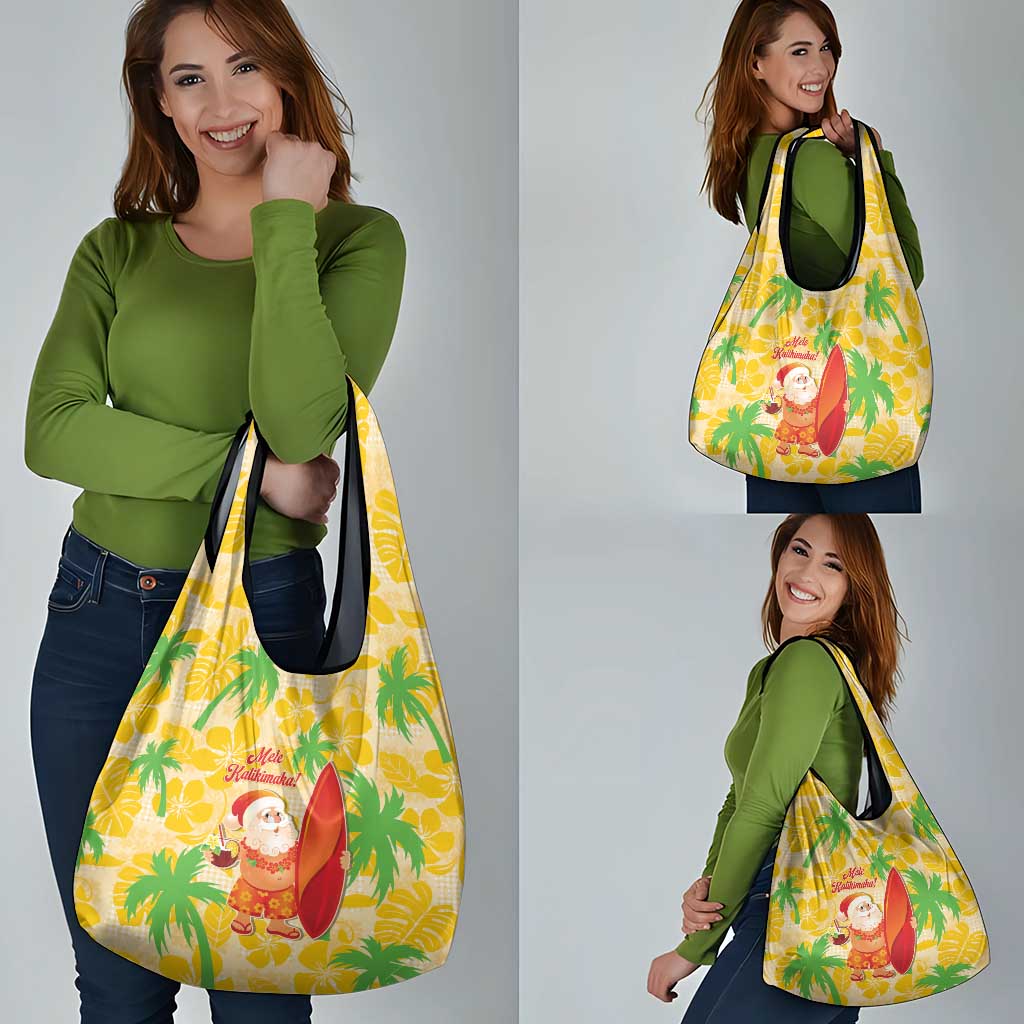Aloha Hawaii Christmas Grocery Bag Mele Kalikimaka Funny Santa Palaka Quilt Motifs - Polynesian Pride