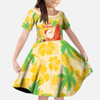Aloha Hawaii Christmas Kid Short Sleeve Dress Mele Kalikimaka Funny Santa Palaka Quilt Motifs LT14 KID Yellow - Polynesian Pride