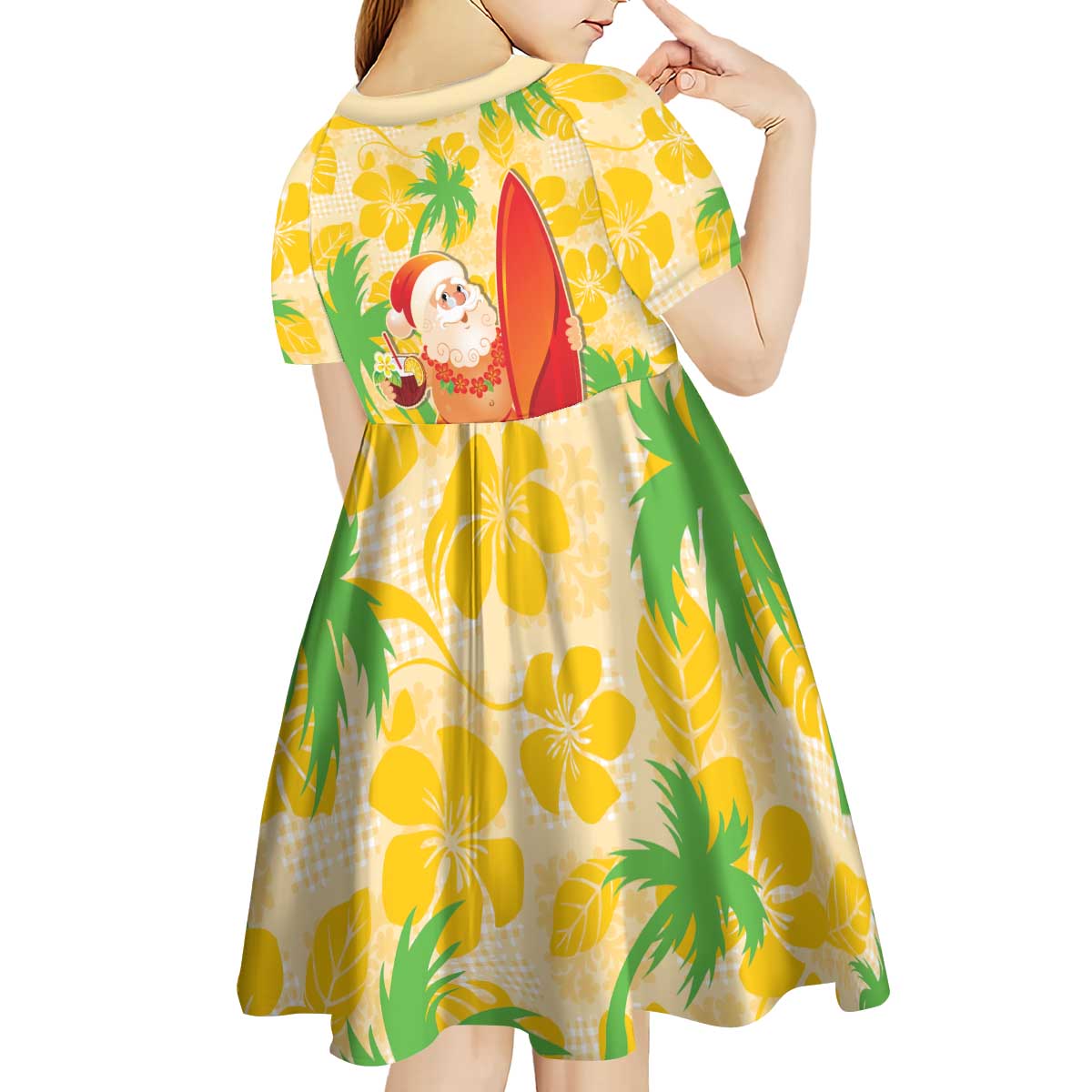 Aloha Hawaii Christmas Kid Short Sleeve Dress Mele Kalikimaka Funny Santa Palaka Quilt Motifs LT14 - Polynesian Pride