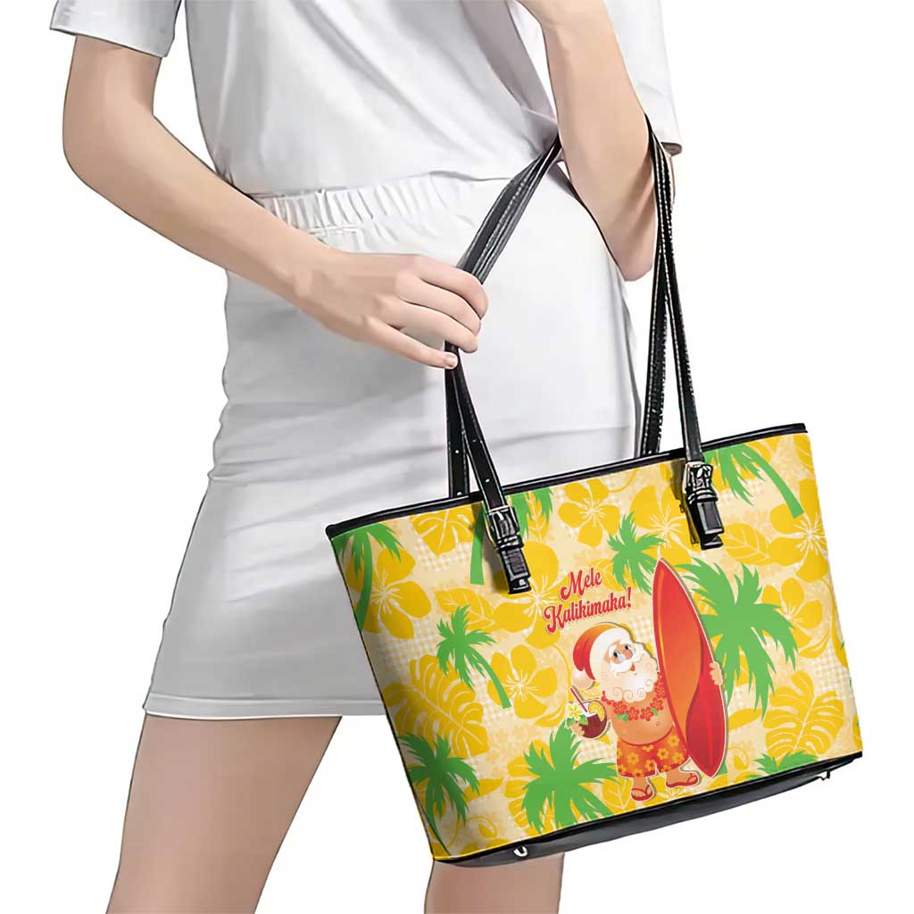Aloha Hawaii Christmas Leather Tote Bag Mele Kalikimaka Funny Santa Palaka Quilt Motifs - Polynesian Pride