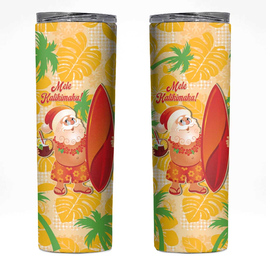 Aloha Hawaii Christmas Skinny Tumbler Mele Kalikimaka Funny Santa Palaka Quilt Motifs LT14 Yellow - Polynesian Pride