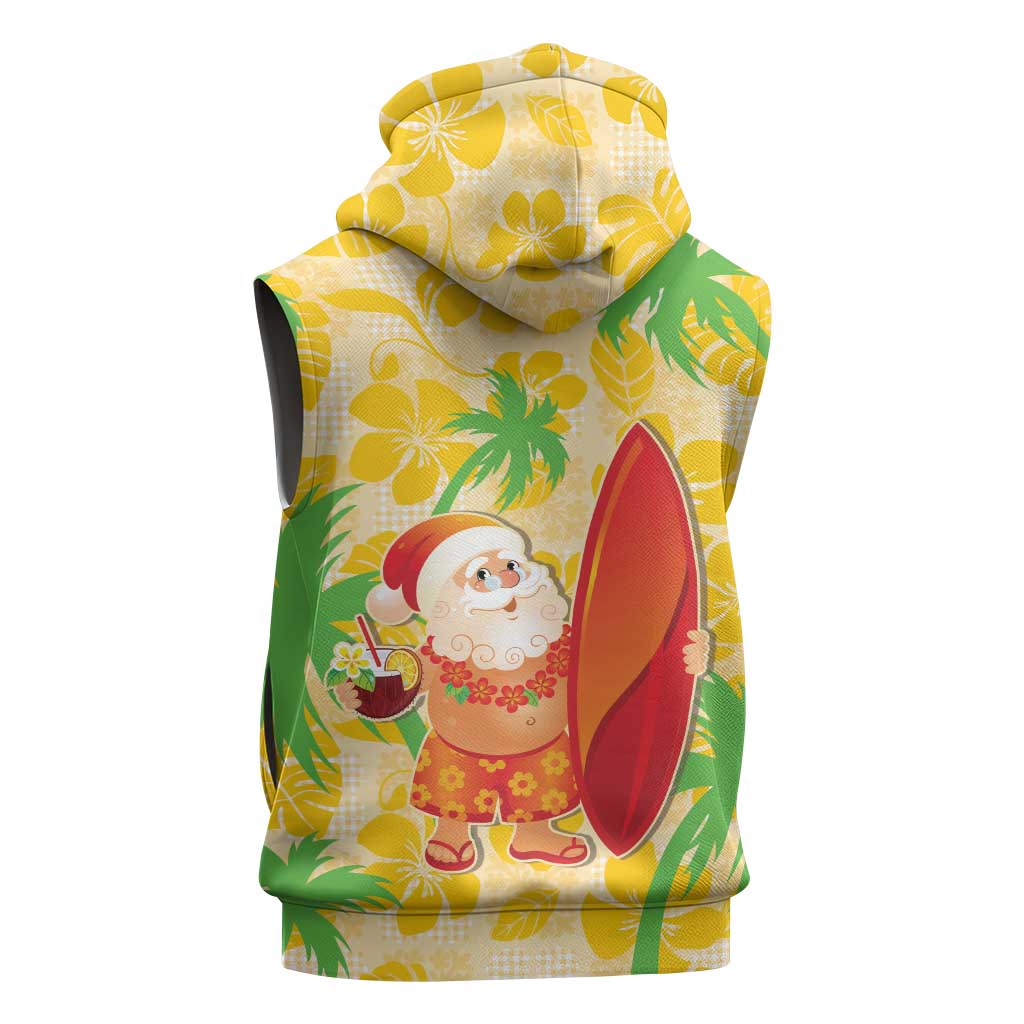 Aloha Hawaii Christmas Sleeveless Zip Hoodie Mele Kalikimaka Funny Santa Palaka Quilt Motifs LT14 - Polynesian Pride