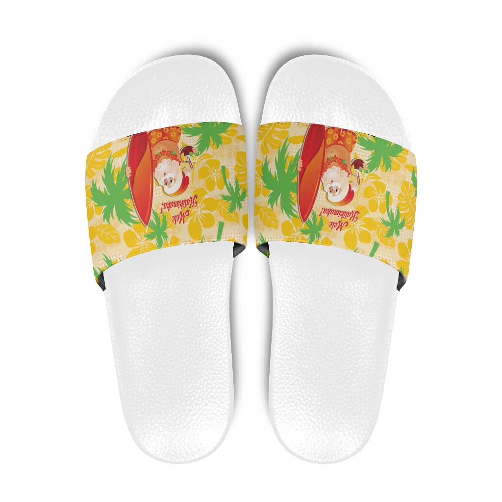 Aloha Hawaii Christmas Slide Sandals Mele Kalikimaka Funny Santa Palaka Quilt Motifs - Polynesian Pride