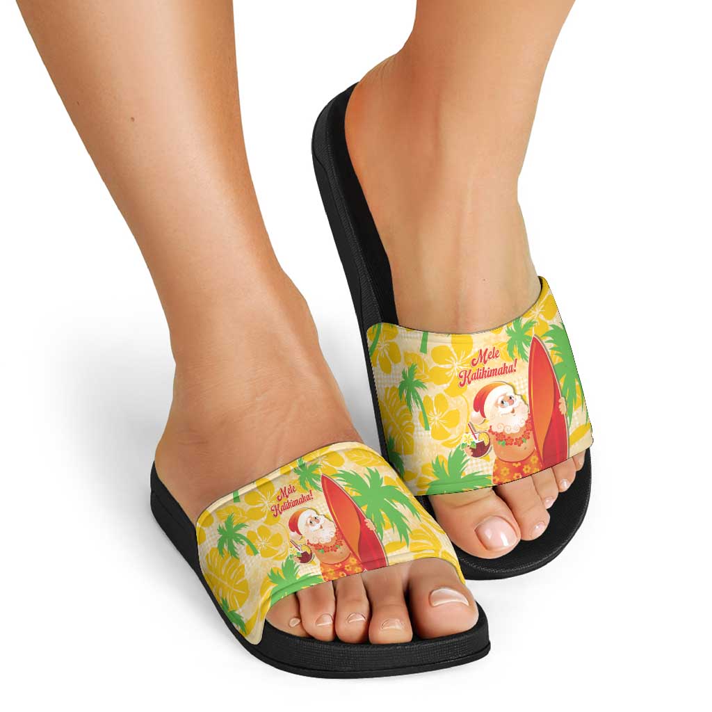Aloha Hawaii Christmas Slide Sandals Mele Kalikimaka Funny Santa Palaka Quilt Motifs - Polynesian Pride