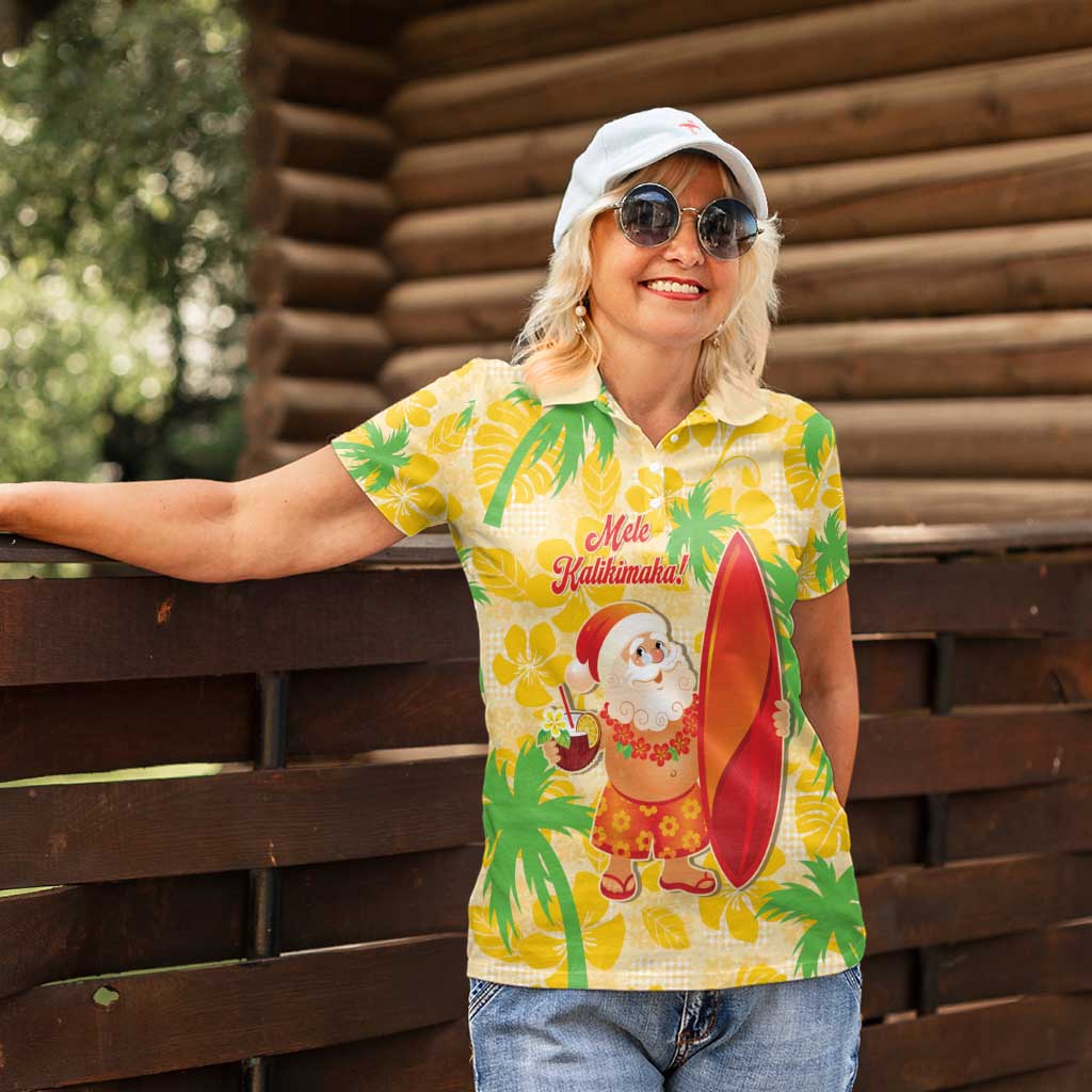 Aloha Hawaii Christmas Women Polo Shirt Mele Kalikimaka Funny Santa Palaka Quilt Motifs LT14 - Polynesian Pride