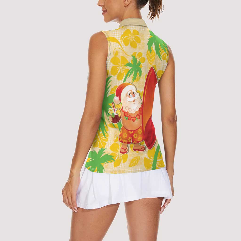 Aloha Hawaii Christmas Women Sleeveless Polo Shirt Mele Kalikimaka Funny Santa Palaka Quilt Motifs LT14 - Polynesian Pride