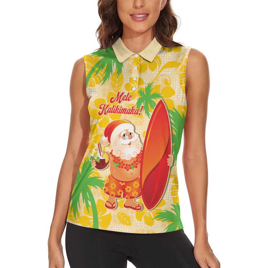 Aloha Hawaii Christmas Women Sleeveless Polo Shirt Mele Kalikimaka Funny Santa Palaka Quilt Motifs LT14 - Polynesian Pride