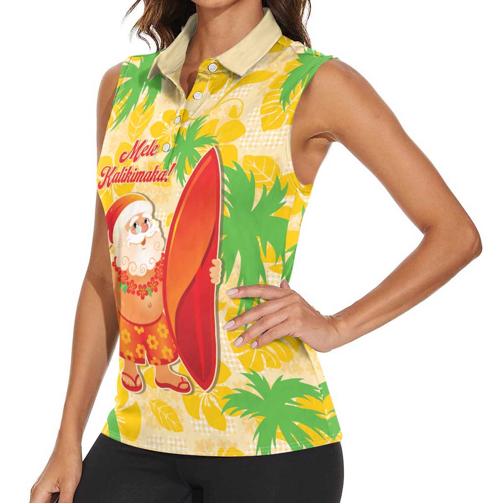 Aloha Hawaii Christmas Women Sleeveless Polo Shirt Mele Kalikimaka Funny Santa Palaka Quilt Motifs LT14 - Polynesian Pride