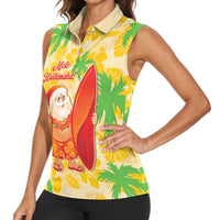 Aloha Hawaii Christmas Women Sleeveless Polo Shirt Mele Kalikimaka Funny Santa Palaka Quilt Motifs LT14 - Polynesian Pride