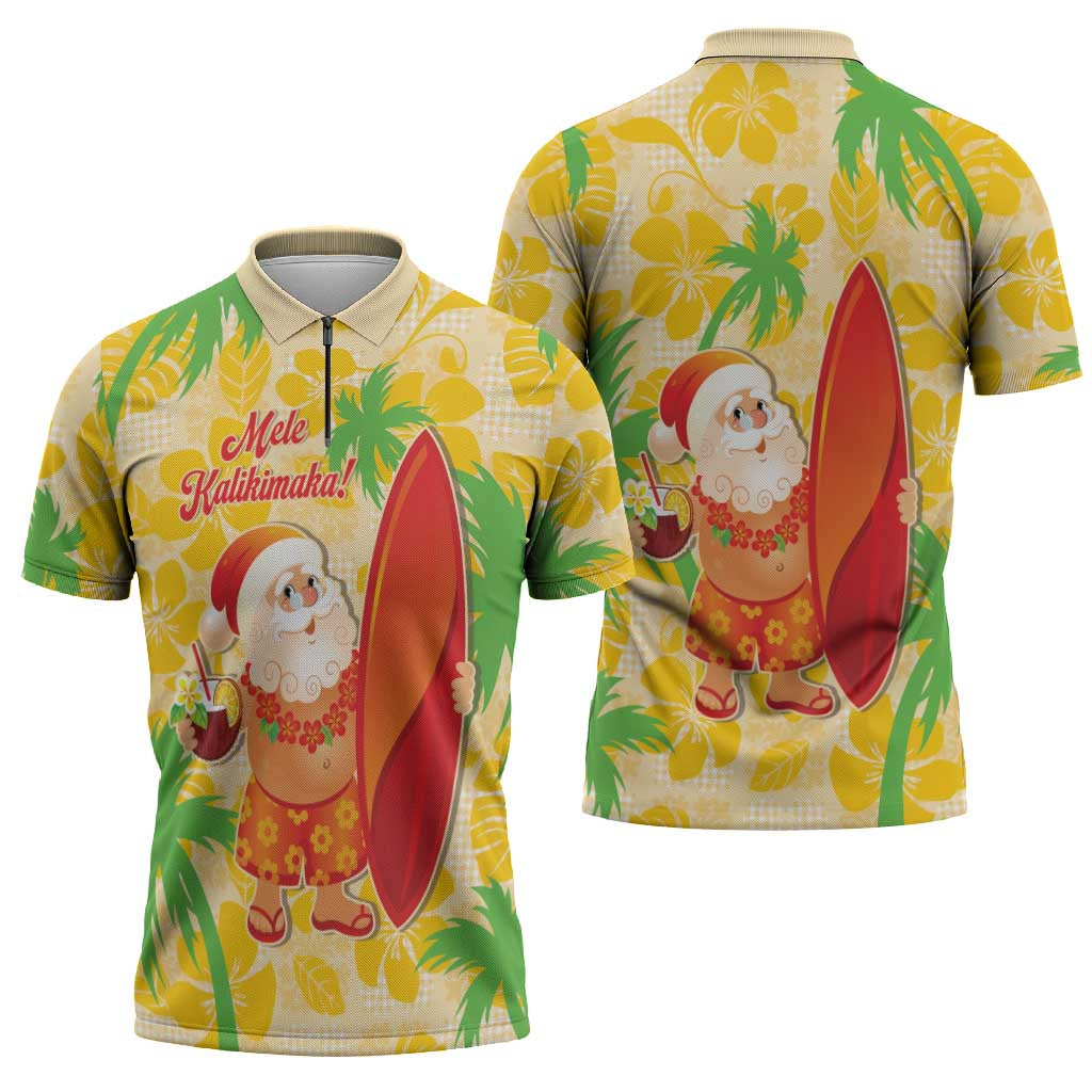 Aloha Hawaii Christmas Zipper Polo Shirt Mele Kalikimaka Funny Santa Palaka Quilt Motifs LT14 - Polynesian Pride