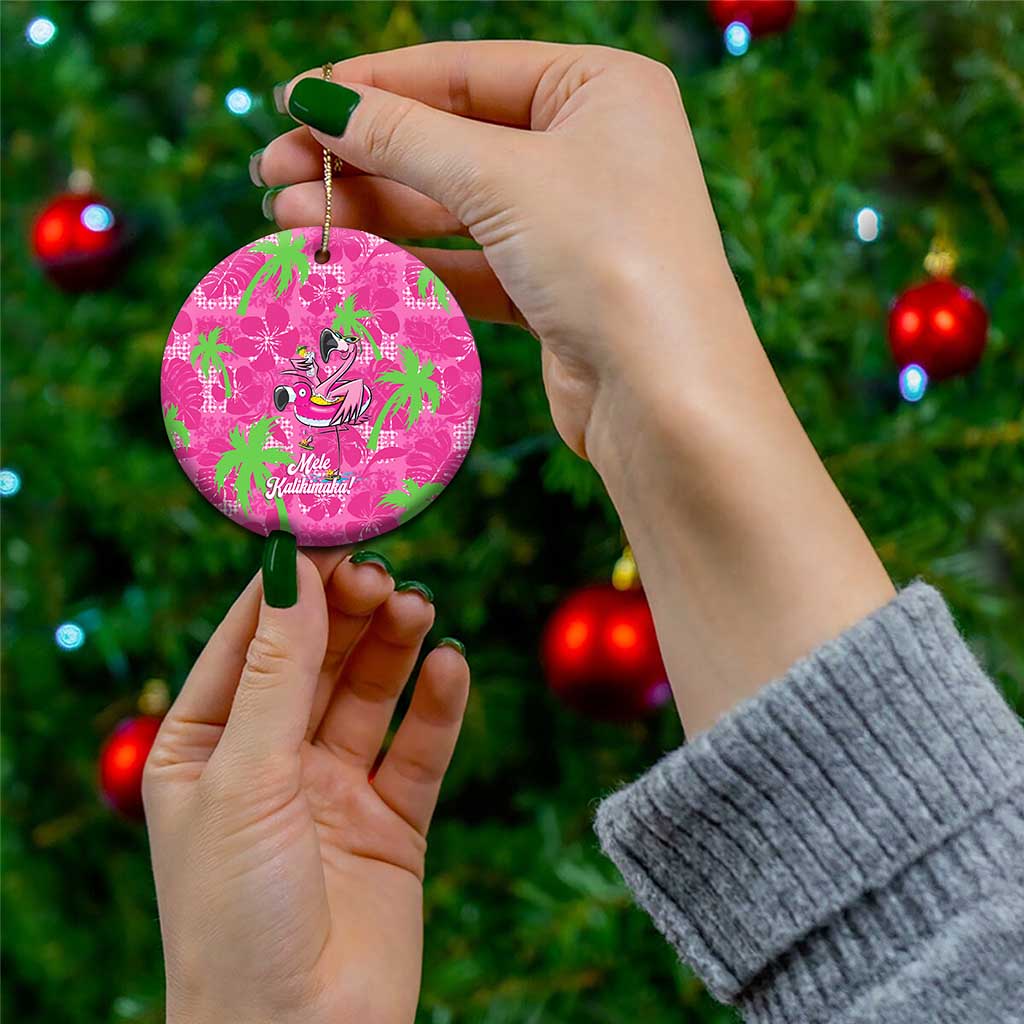 Aloha Hawaii Christmas Ceramic Ornament Mele Kalikimaka Chill Flamingo Palaka Quilt Motifs - Polynesian Pride