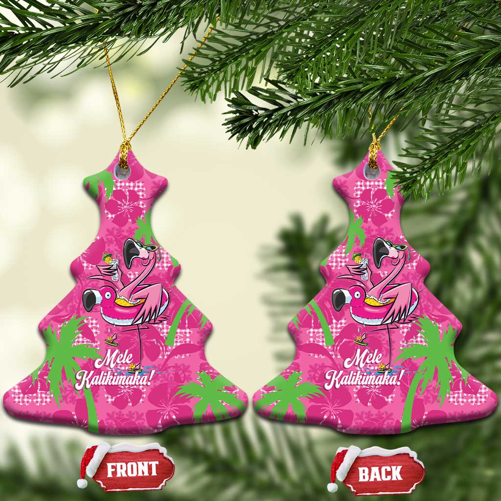 Aloha Hawaii Christmas Ceramic Ornament Mele Kalikimaka Chill Flamingo Palaka Quilt Motifs - Polynesian Pride