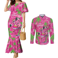 Aloha Hawaii Christmas Couples Matching Mermaid Dress and Long Sleeve Button Shirt Mele Kalikimaka Chill Flamingo Palaka Quilt Motifs LT14 Pink - Polynesian Pride