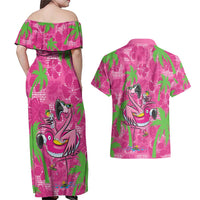 Aloha Hawaii Christmas Couples Matching Off Shoulder Maxi Dress and Hawaiian Shirt Mele Kalikimaka Chill Flamingo Palaka Quilt Motifs LT14 - Polynesian Pride
