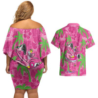 Aloha Hawaii Christmas Couples Matching Off Shoulder Short Dress and Hawaiian Shirt Mele Kalikimaka Chill Flamingo Palaka Quilt Motifs LT14 - Polynesian Pride