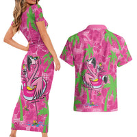 Aloha Hawaii Christmas Couples Matching Short Sleeve Bodycon Dress and Hawaiian Shirt Mele Kalikimaka Chill Flamingo Palaka Quilt Motifs LT14 - Polynesian Pride
