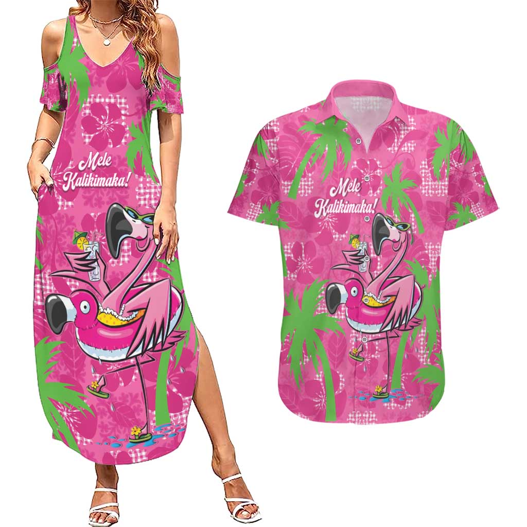 Aloha Hawaii Christmas Couples Matching Summer Maxi Dress and Hawaiian Shirt Mele Kalikimaka Chill Flamingo Palaka Quilt Motifs - Polynesian Pride