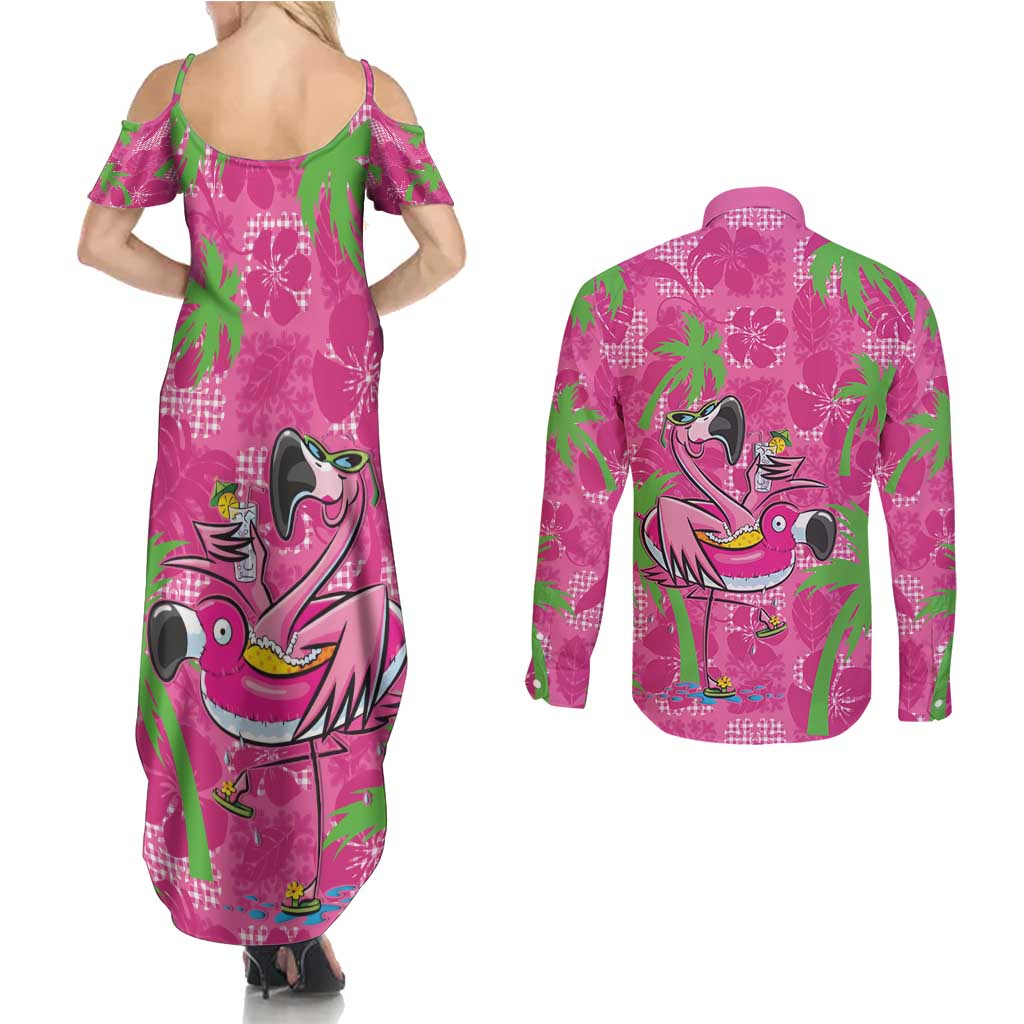 Aloha Hawaii Christmas Couples Matching Summer Maxi Dress and Long Sleeve Button Shirt Mele Kalikimaka Chill Flamingo Palaka Quilt Motifs LT14 - Polynesian Pride
