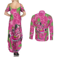 Aloha Hawaii Christmas Couples Matching Summer Maxi Dress and Long Sleeve Button Shirt Mele Kalikimaka Chill Flamingo Palaka Quilt Motifs LT14 - Polynesian Pride