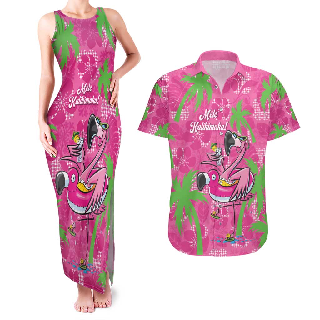 Aloha Hawaii Christmas Couples Matching Tank Maxi Dress and Hawaiian Shirt Mele Kalikimaka Chill Flamingo Palaka Quilt Motifs - Polynesian Pride