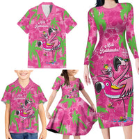 Aloha Hawaii Christmas Family Matching Long Sleeve Bodycon Dress and Hawaiian Shirt Mele Kalikimaka Chill Flamingo Palaka Quilt Motifs LT14 - Polynesian Pride