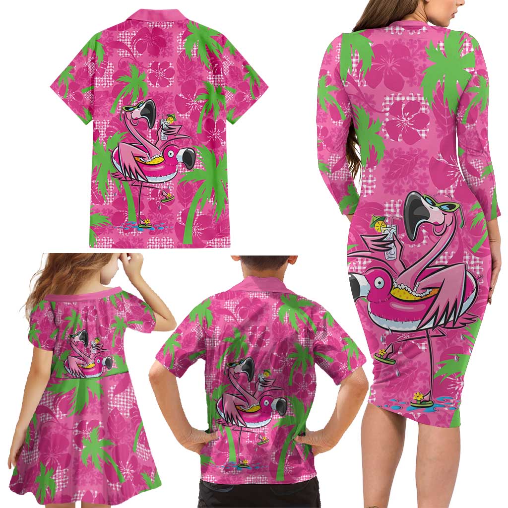 Aloha Hawaii Christmas Family Matching Long Sleeve Bodycon Dress and Hawaiian Shirt Mele Kalikimaka Chill Flamingo Palaka Quilt Motifs LT14 - Polynesian Pride