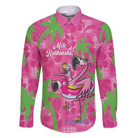 Aloha Hawaii Christmas Family Matching Long Sleeve Bodycon Dress and Hawaiian Shirt Mele Kalikimaka Chill Flamingo Palaka Quilt Motifs LT14 Dad's Shirt - Long Sleeve Pink - Polynesian Pride