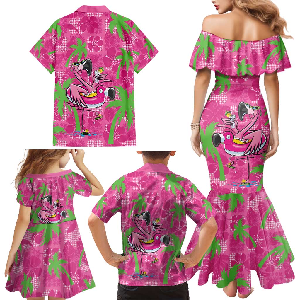 Aloha Hawaii Christmas Family Matching Mermaid Dress and Hawaiian Shirt Mele Kalikimaka Chill Flamingo Palaka Quilt Motifs LT14 - Polynesian Pride