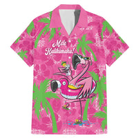 Aloha Hawaii Christmas Family Matching Mermaid Dress and Hawaiian Shirt Mele Kalikimaka Chill Flamingo Palaka Quilt Motifs LT14 Dad's Shirt - Short Sleeve Pink - Polynesian Pride