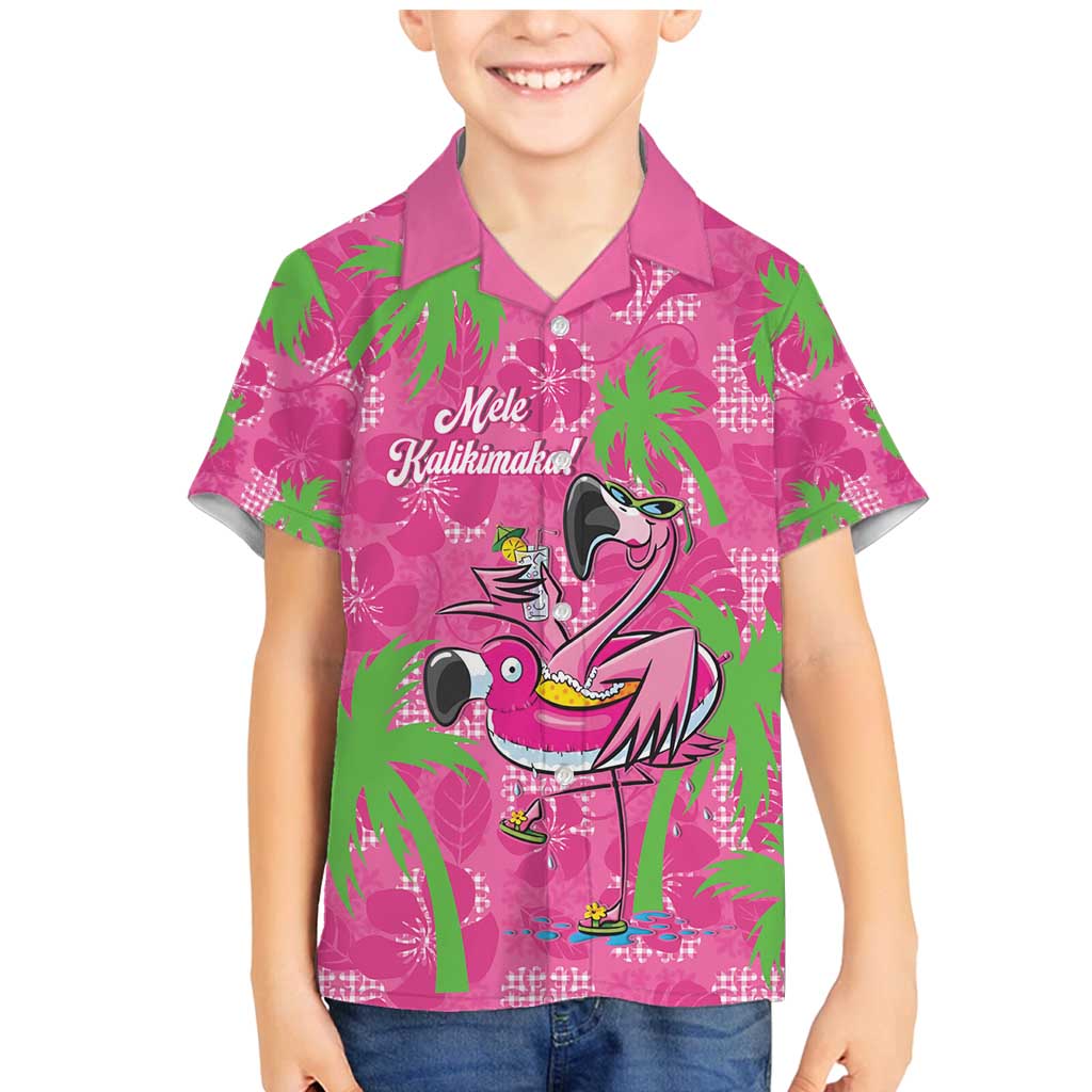 Aloha Hawaii Christmas Family Matching Mermaid Dress and Hawaiian Shirt Mele Kalikimaka Chill Flamingo Palaka Quilt Motifs LT14 Son's Shirt Pink - Polynesian Pride