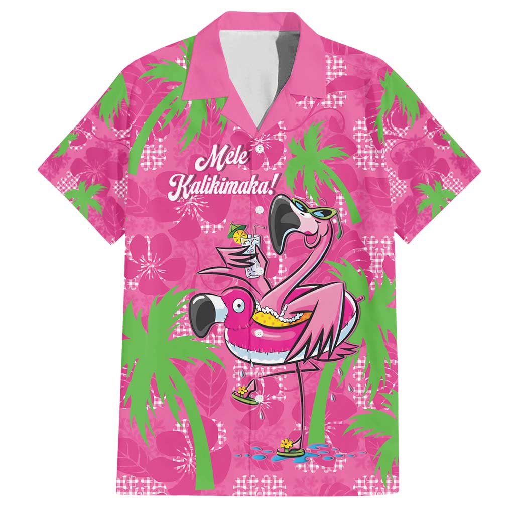 Aloha Hawaii Christmas Family Matching Off Shoulder Maxi Dress and Hawaiian Shirt Mele Kalikimaka Chill Flamingo Palaka Quilt Motifs LT14 Dad's Shirt - Short Sleeve Pink - Polynesian Pride