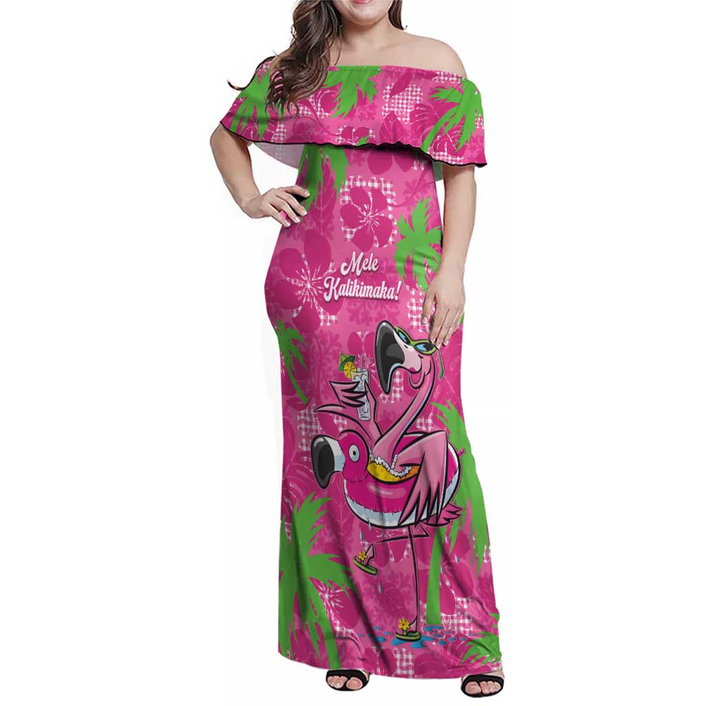 Aloha Hawaii Christmas Family Matching Off Shoulder Maxi Dress and Hawaiian Shirt Mele Kalikimaka Chill Flamingo Palaka Quilt Motifs LT14 Mom's Dress Pink - Polynesian Pride