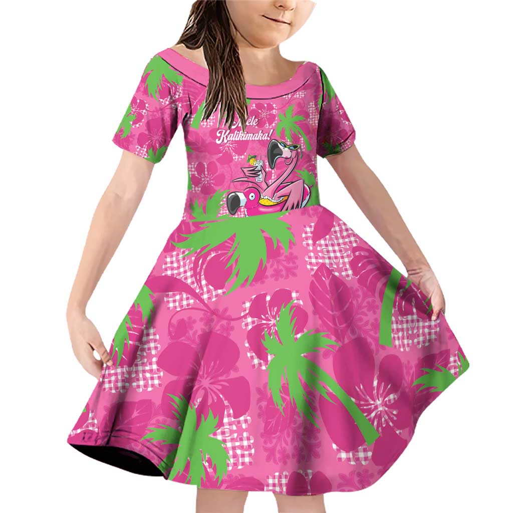 Aloha Hawaii Christmas Family Matching Off Shoulder Short Dress and Hawaiian Shirt Mele Kalikimaka Chill Flamingo Palaka Quilt Motifs LT14 Daughter's Dress Pink - Polynesian Pride