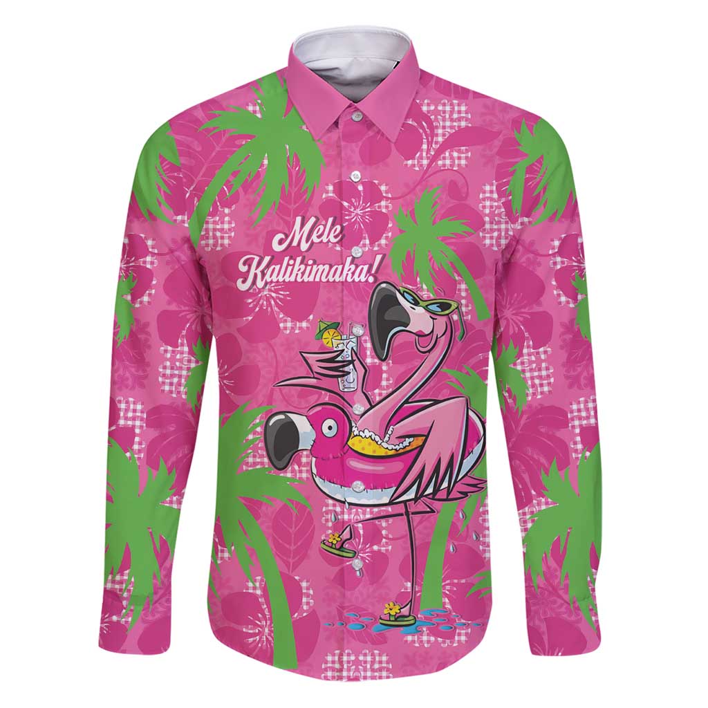 Aloha Hawaii Christmas Family Matching Puletasi and Hawaiian Shirt Mele Kalikimaka Chill Flamingo Palaka Quilt Motifs LT14 Dad's Shirt - Long Sleeve Pink - Polynesian Pride