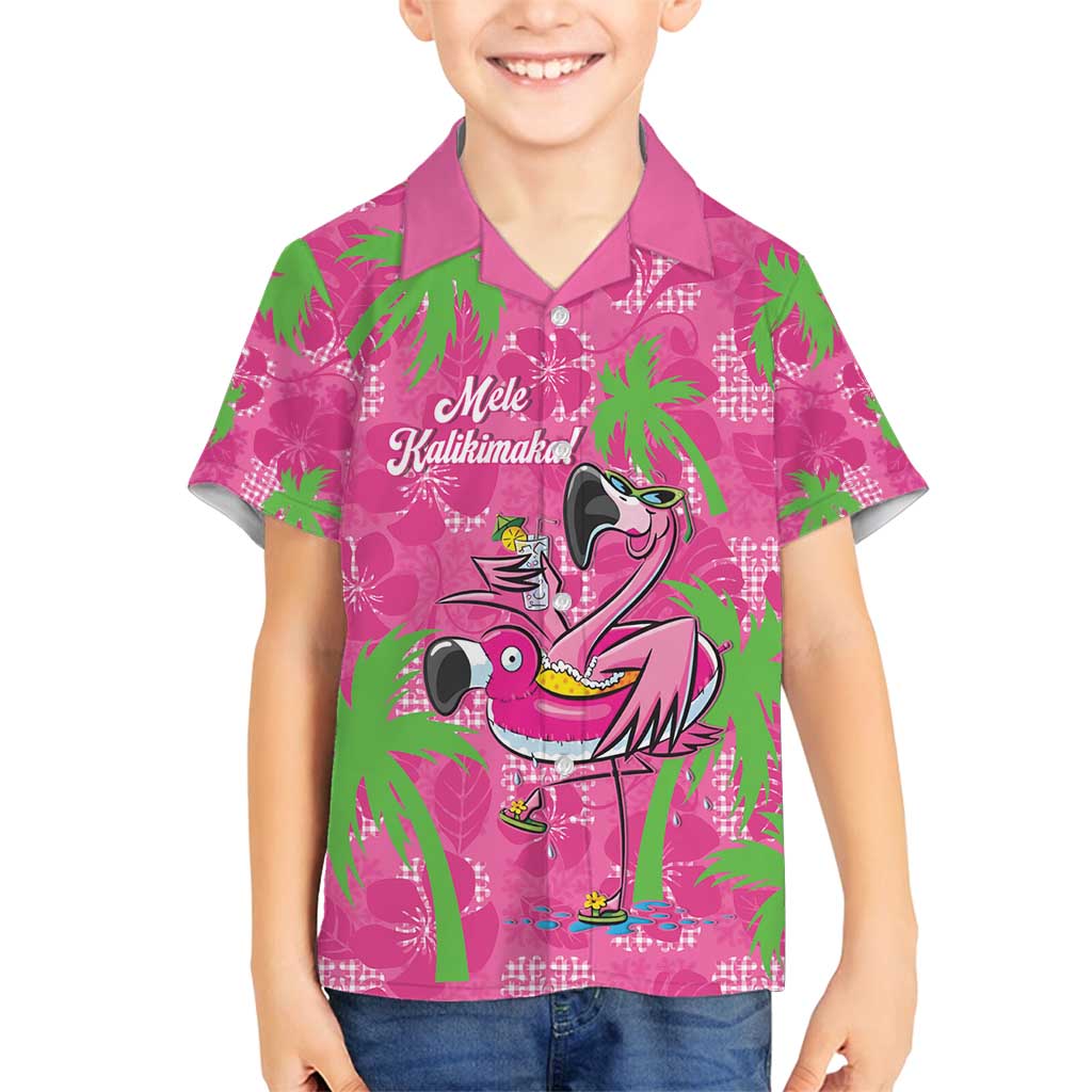 Aloha Hawaii Christmas Family Matching Puletasi and Hawaiian Shirt Mele Kalikimaka Chill Flamingo Palaka Quilt Motifs LT14 Son's Shirt Pink - Polynesian Pride