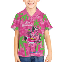 Aloha Hawaii Christmas Family Matching Puletasi and Hawaiian Shirt Mele Kalikimaka Chill Flamingo Palaka Quilt Motifs LT14 Son's Shirt Pink - Polynesian Pride