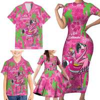 Aloha Hawaii Christmas Family Matching Short Sleeve Bodycon Dress and Hawaiian Shirt Mele Kalikimaka Chill Flamingo Palaka Quilt Motifs LT14 - Polynesian Pride