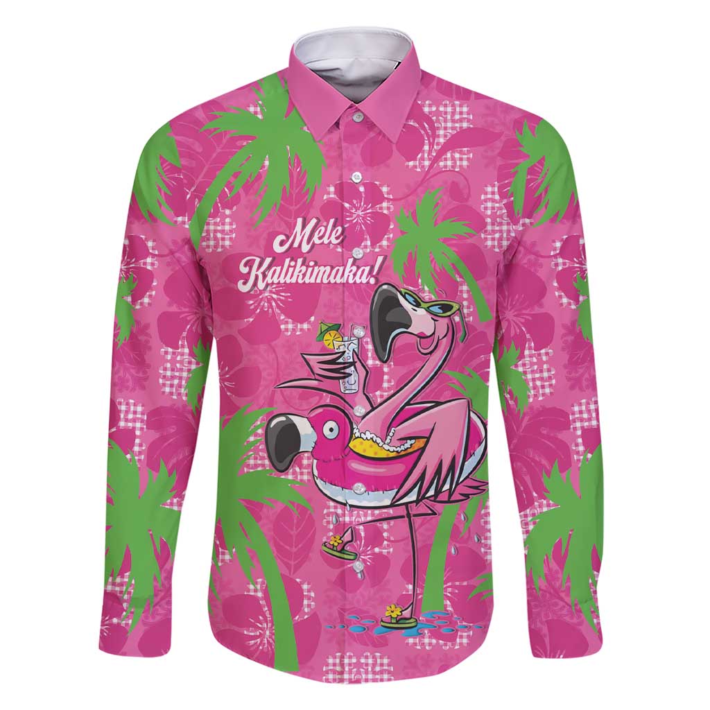 Aloha Hawaii Christmas Family Matching Short Sleeve Bodycon Dress and Hawaiian Shirt Mele Kalikimaka Chill Flamingo Palaka Quilt Motifs LT14 Dad's Shirt - Long Sleeve Pink - Polynesian Pride