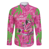 Aloha Hawaii Christmas Family Matching Short Sleeve Bodycon Dress and Hawaiian Shirt Mele Kalikimaka Chill Flamingo Palaka Quilt Motifs LT14 Dad's Shirt - Long Sleeve Pink - Polynesian Pride