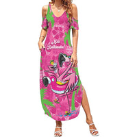 Aloha Hawaii Christmas Family Matching Summer Maxi Dress and Hawaiian Shirt Mele Kalikimaka Chill Flamingo Palaka Quilt Motifs LT14 Mom's Dress Pink - Polynesian Pride