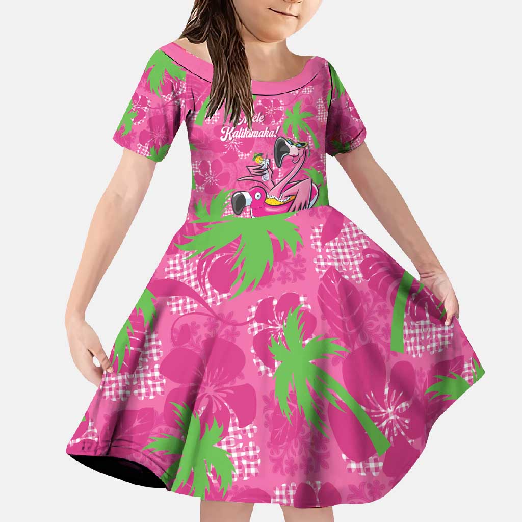 Aloha Hawaii Christmas Family Matching Tank Maxi Dress and Hawaiian Shirt Mele Kalikimaka Chill Flamingo Palaka Quilt Motifs LT14 Daughter's Dress Pink - Polynesian Pride
