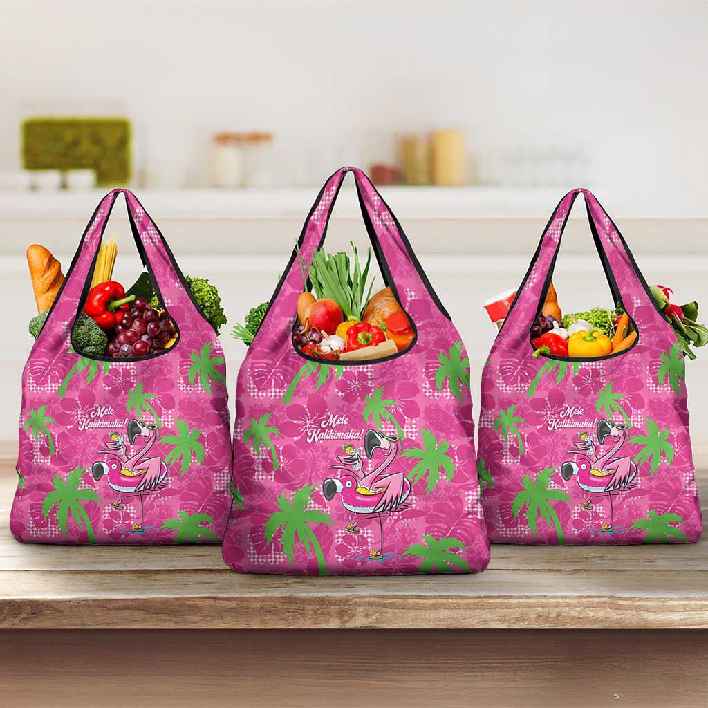 Aloha Hawaii Christmas Grocery Bag Mele Kalikimaka Chill Flamingo Palaka Quilt Motifs - Polynesian Pride