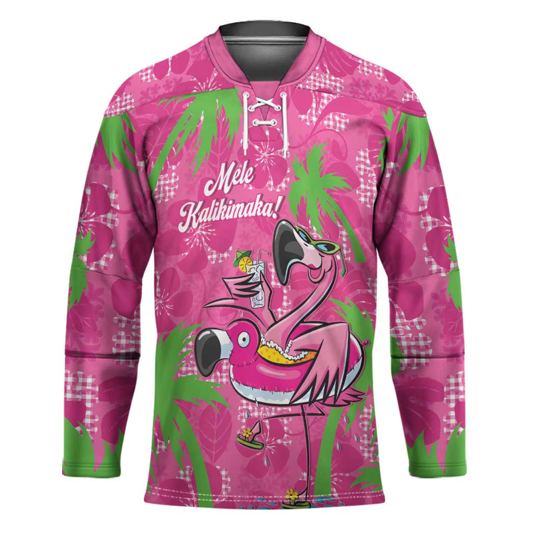 Aloha Hawaii Christmas Hockey Jersey Mele Kalikimaka Chill Flamingo Palaka Quilt Motifs LT14 Unisex Pink - Polynesian Pride