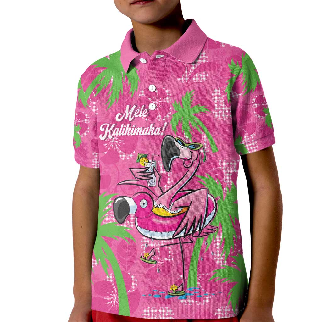 Aloha Hawaii Christmas Kid Polo Shirt Mele Kalikimaka Chill Flamingo Palaka Quilt Motifs LT14 Kid Pink - Polynesian Pride