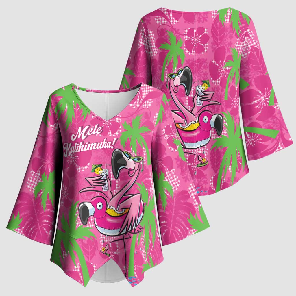 Aloha Hawaii Christmas Kimono Sleeve Blouse Mele Kalikimaka Chill Flamingo Palaka Quilt Motifs - Polynesian Pride