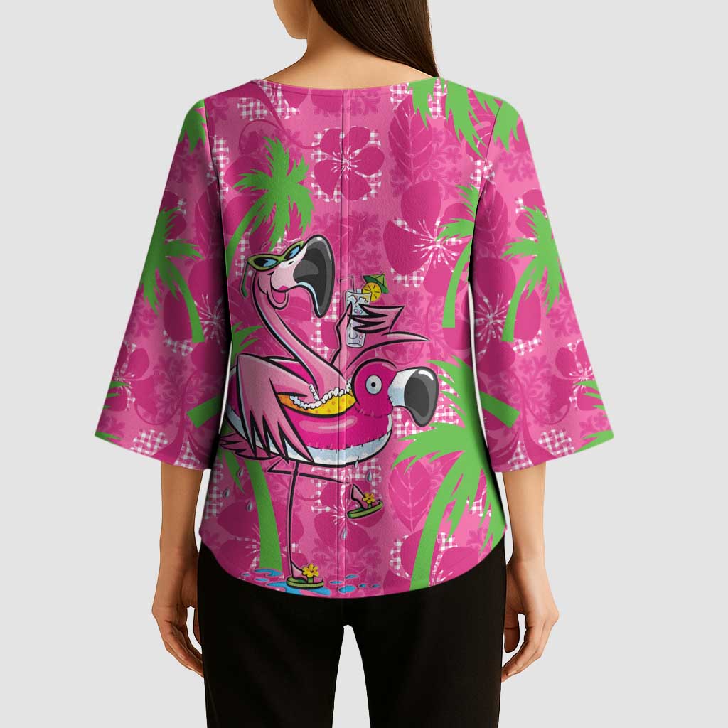 Aloha Hawaii Christmas Kimono Sleeve Blouse Mele Kalikimaka Chill Flamingo Palaka Quilt Motifs - Polynesian Pride